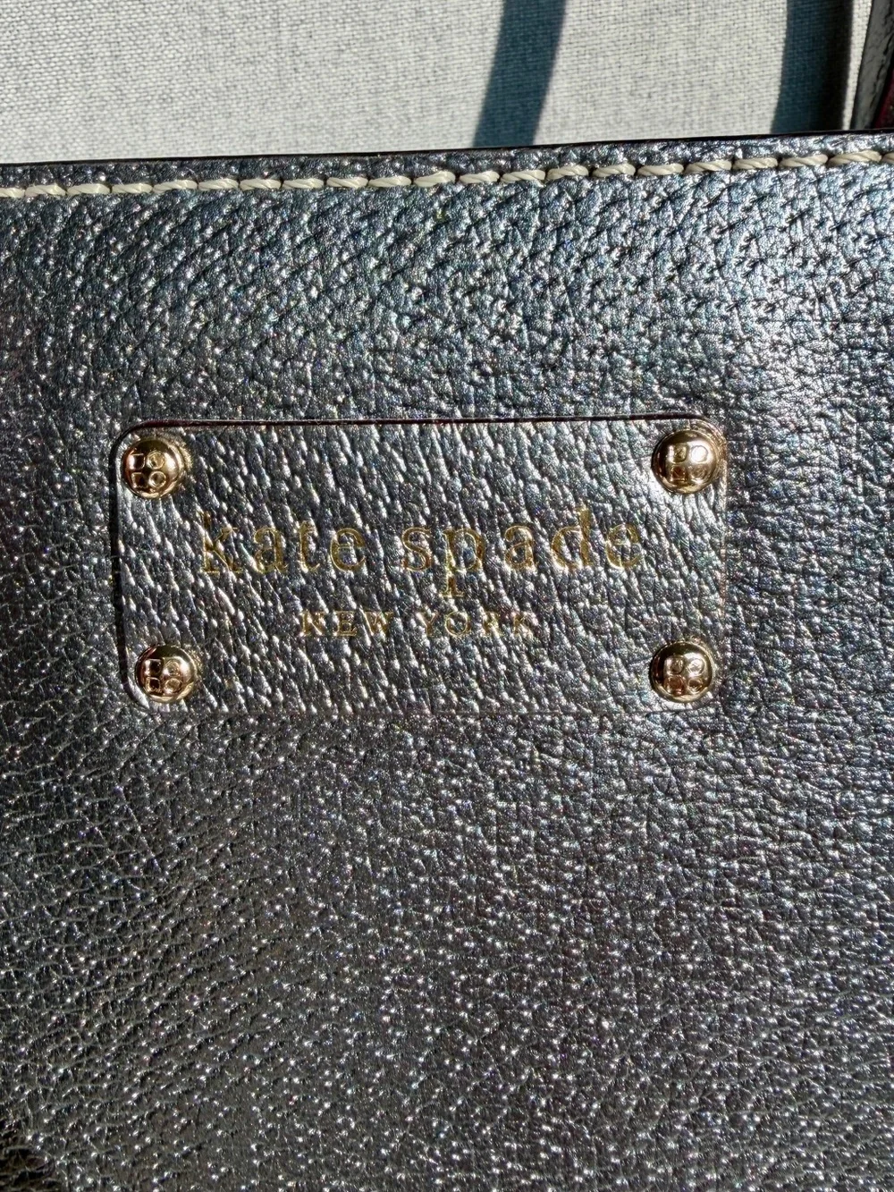 Kate Spade gunmetal Pebbled Leather Structured Tote EUC